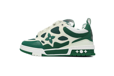Leather Lace-Up Board Shoes – White & Green,..