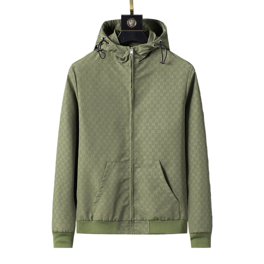 Green hooded jacket on a gray background