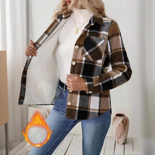 Checkered Fleece-Lined Shacket with Chest Pockets