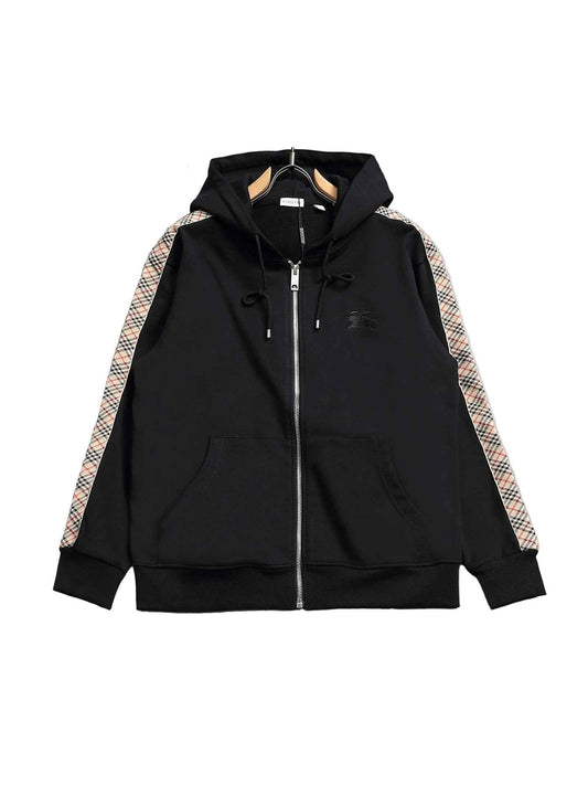 Luxury Check-Trim Cotton Hoodie – Beige Plaid Accent Edition - TruVybe Essentials
