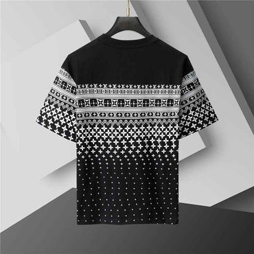 Black & White Monogram Motif Graphic Cotton Tee — Casual Style - TruVybe Essentials