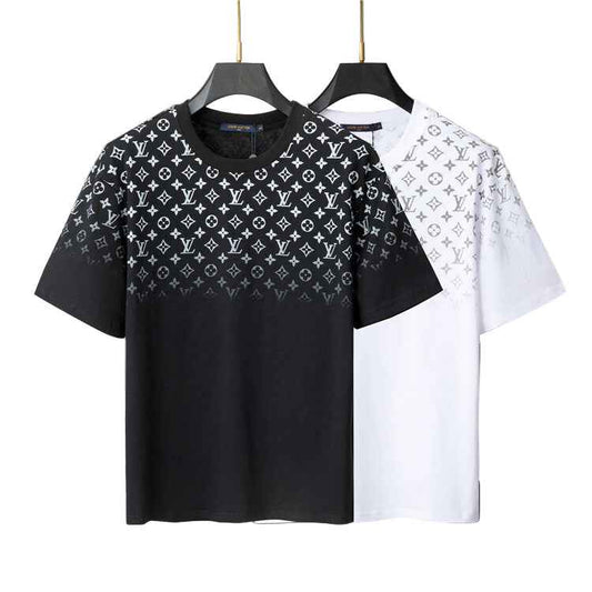 “Black & White Monogram Gradient Cotton Jersey Tee — Fading Motif Design” - TruVybe Essentials
