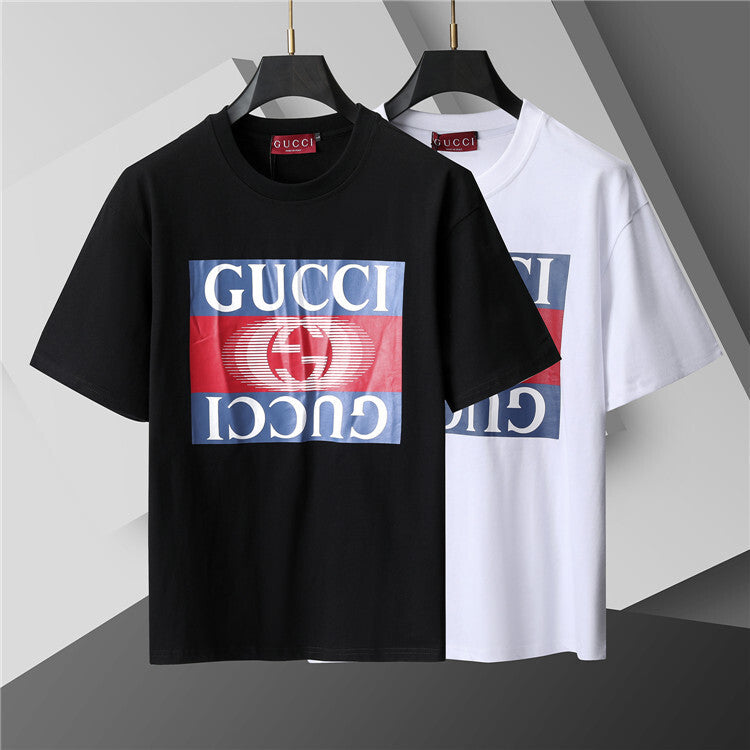 Luxury Striped Graphic T-Shirt – Interlocking-Inspired Cotton Tee