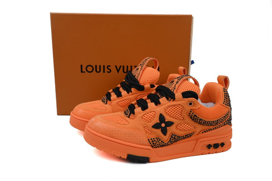 Luxury Orange & Black Leather Skate Sneakers
