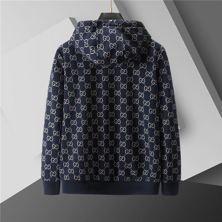 “Black & Beige GG Motif Hooded Zip Jacket with Matching Joggers Style Knit Set”