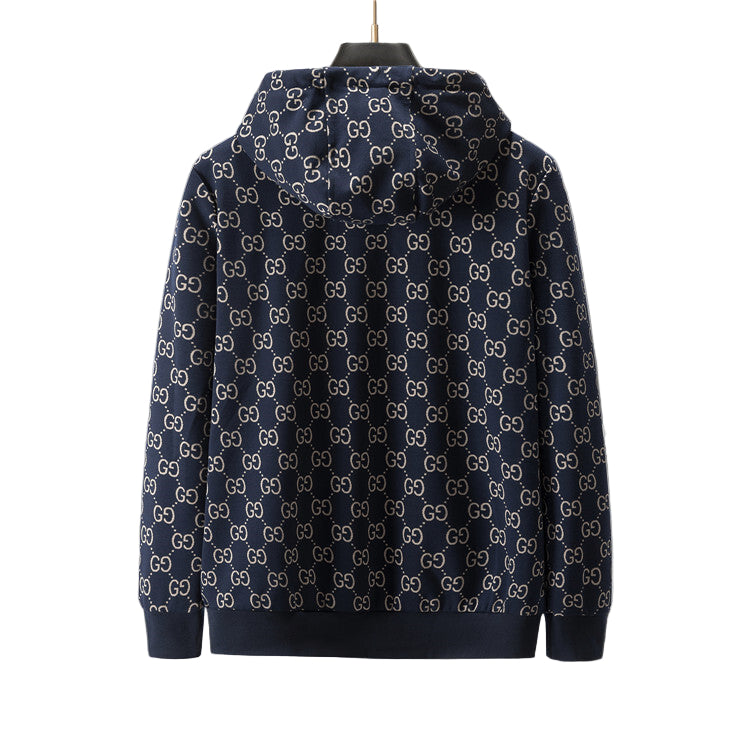 “Black & Beige GG Motif Hooded Zip Jacket with Matching Joggers Style Knit Set”