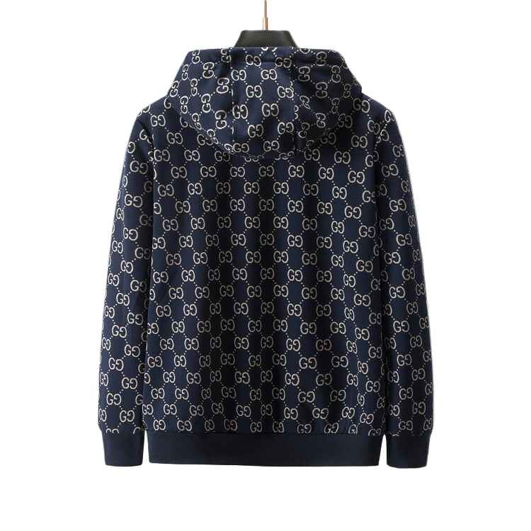 “Black & Beige GG Motif Hooded Zip Jacket with Matching Joggers Style Knit Set” - TruVybe Essentials