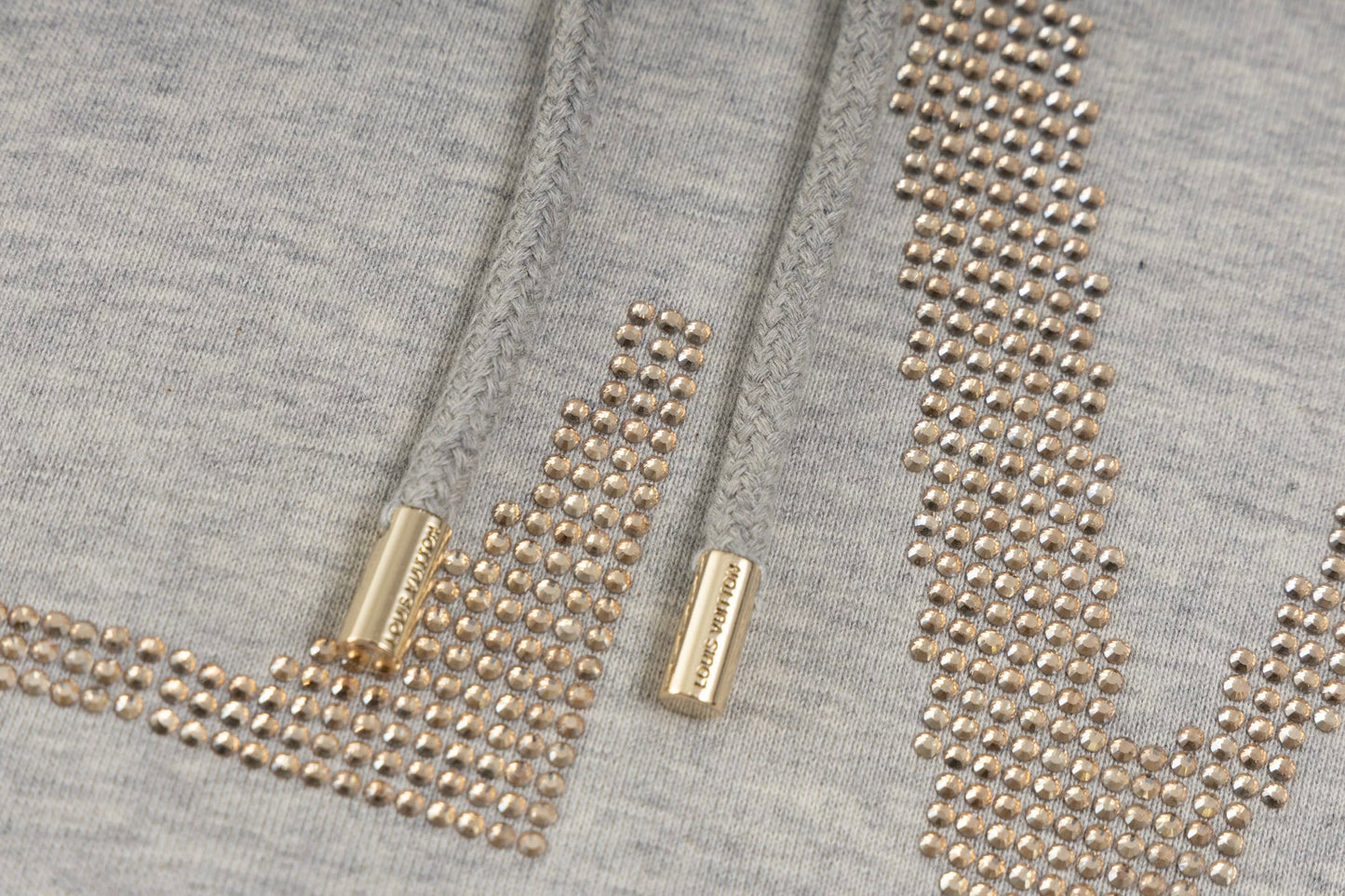 Luxury Rhinestone Logo Hoodie – Light Grey Cotton Edition