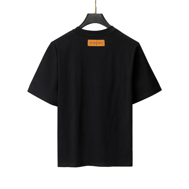 Black t-shirt with a on a geometric background