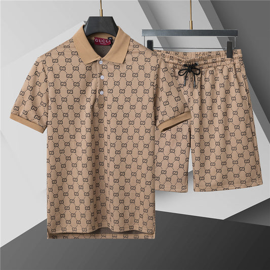 Luxury Monogram-Inspired Polo & Shorts Set – Beige - Black - White