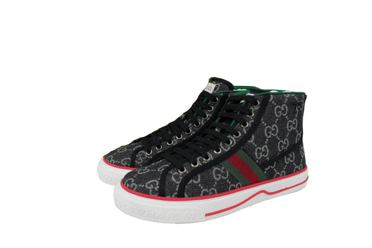 Black Mini-Monogram High-Top Sneakers – Retro Tennis Style