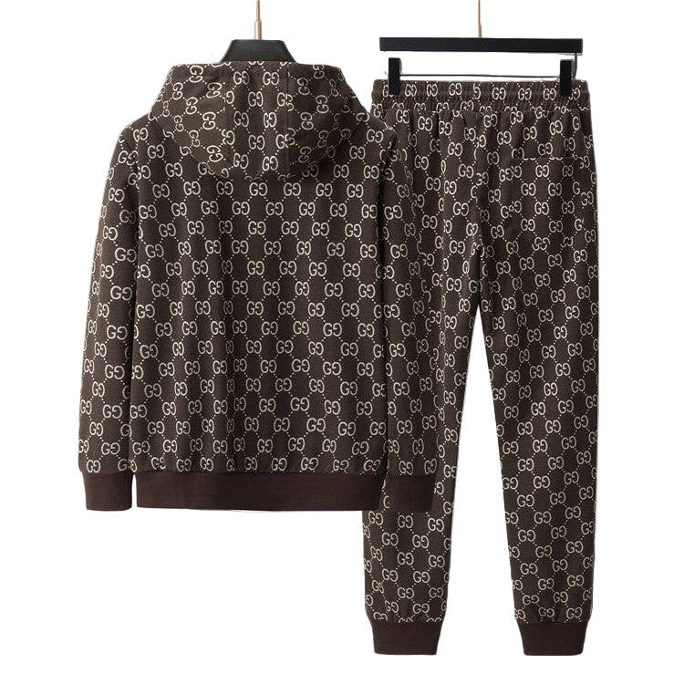 Wool Zip Hoodie – Brown & White Monogram Pattern Edition - TruVybe Essentials