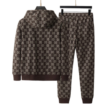 Wool Zip Hoodie – Brown & White Monogram Pattern Edition