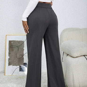 Ladies' Solid Color Loose Wide Leg Straight Leg Pants