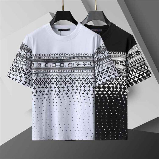 Black & White Monogram Motif Graphic Cotton Tee — Casual Style - TruVybe Essentials