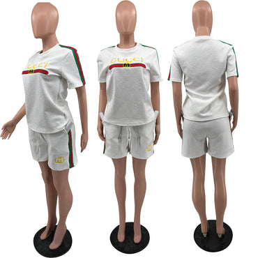 Luxury Vintage-Inspired White Graphic Tee & Shorts Set