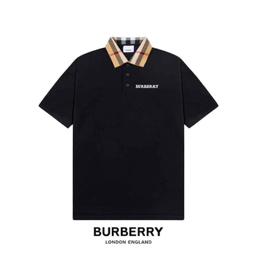 Black Luxury Cotton Piqué Polo – Check-Accent Collar Edition - TruVybe Essentials