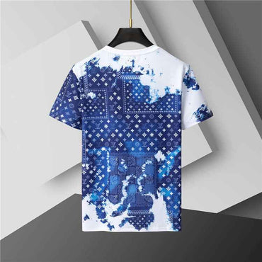 Blue & White Monogram Gradient Cotton Jersey Tee — Fading Motif Design - TruVybe Essentials