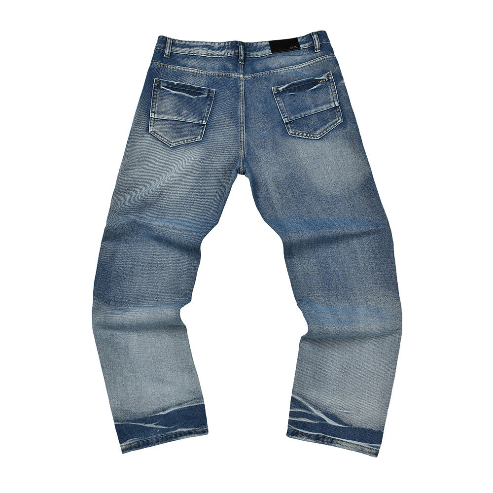 Night Palm Distressed Skinny Jeans – Indigo Faded Denim