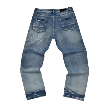 Night Palm Distressed Skinny Jeans – Indigo Faded Denim