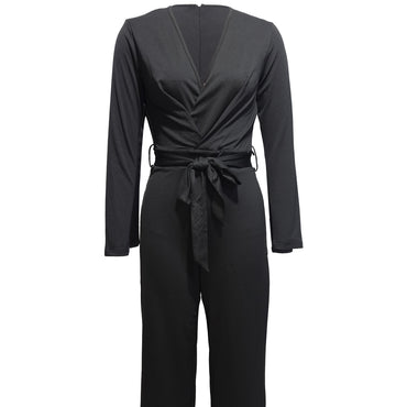 Ladies' Fashionable Slim Fit Sexy V-neck Long Sleeved Slimming Jumpsuit