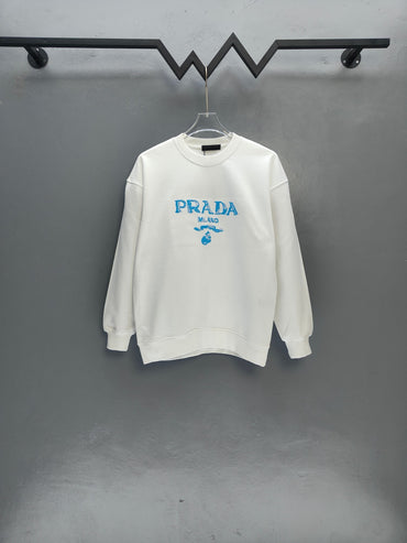 Luxury Logo Cotton Sweatshirt – Blue Emblem in White or Black