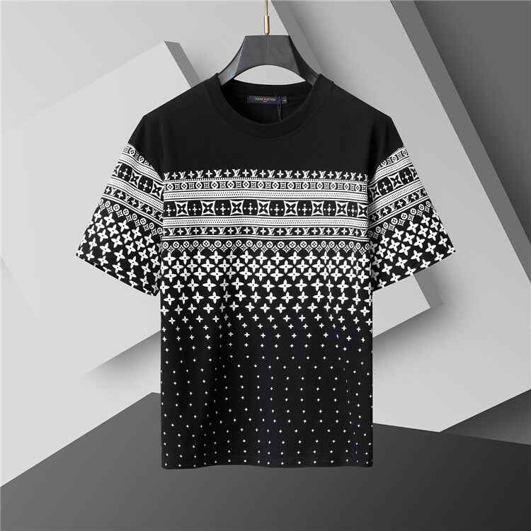 Black & White Monogram Motif Graphic Cotton Tee — Casual Style - TruVybe Essentials