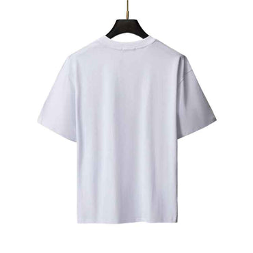 White & Black Wool-Cotton Blend Graphic Motif Tee — Blue & Yellow Accent Design - TruVybe Essentials