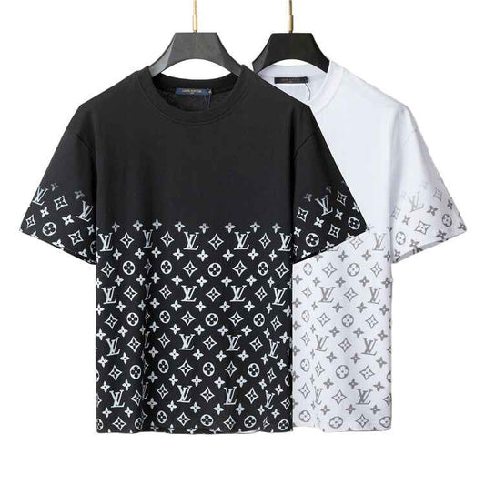 “Black & White Monogram Gradient Cotton Jersey Tee — Fading Motif Design” - TruVybe Essentials
