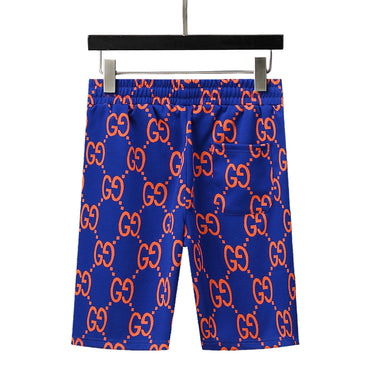 Luxury Jacquard Shorts – Blue & Orange Monogram Style