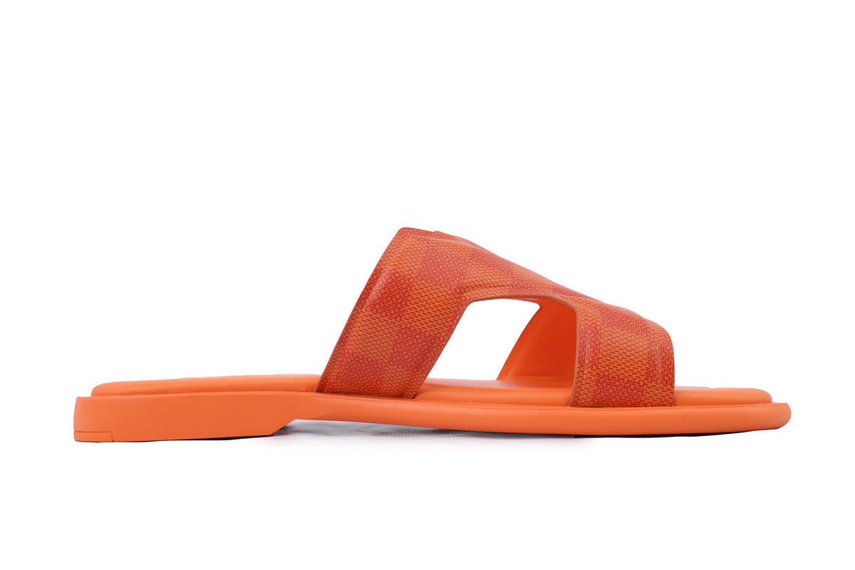 Louis Vuitton Oasis Mule Orange Checkered Slide – Bold Color Meets Iconic Luxury