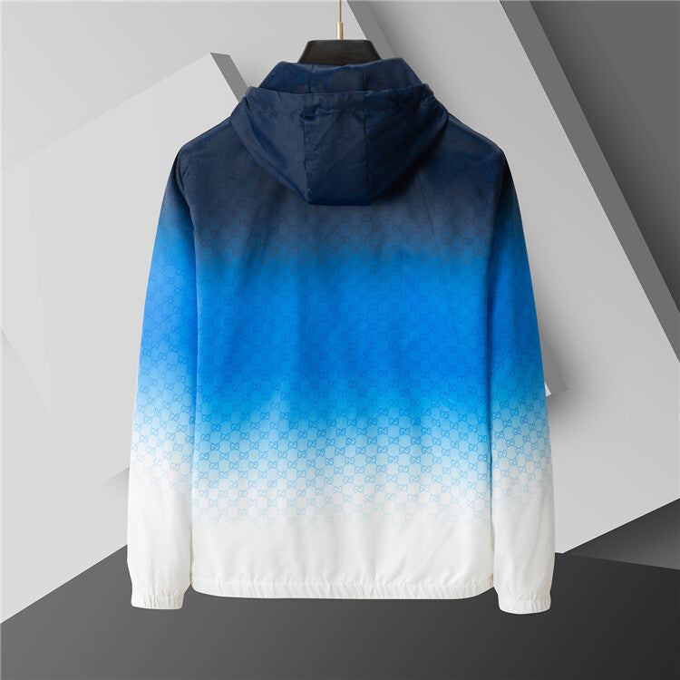 Blue and white gradient jacket on a gray background