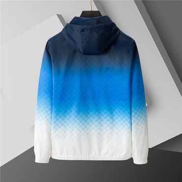 Blue and white gradient jacket on a gray background