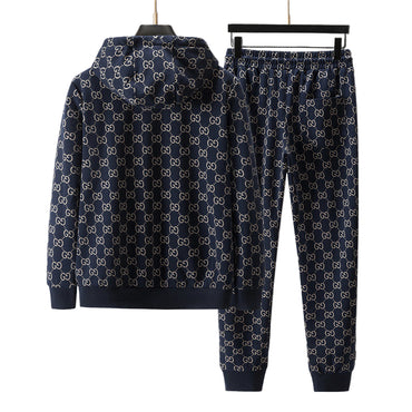 “Black & Beige GG Motif Hooded Zip Jacket with Matching Joggers Style Knit Set”