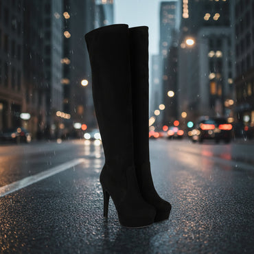 Suede Elastic Over-the-Knee High Heel Riding Boots Women
