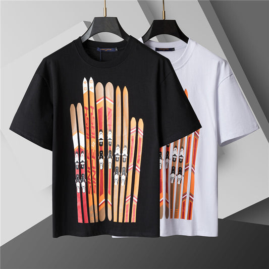 Milky White Graphic Motif Cotton Jersey Tee — Vintage Ski Signature Design