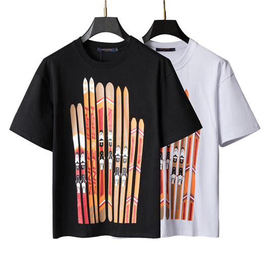 Milky White Graphic Motif Cotton Jersey Tee — Vintage Ski Signature Design