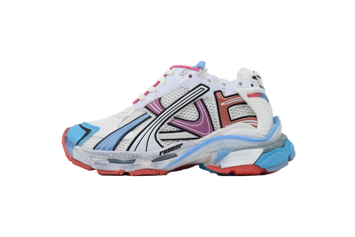 Multicolored running shoe on a white background