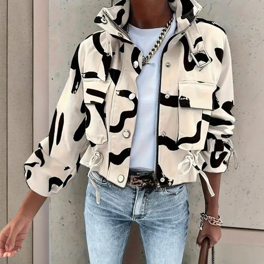 Women’s stand collar drawstring hem jacket