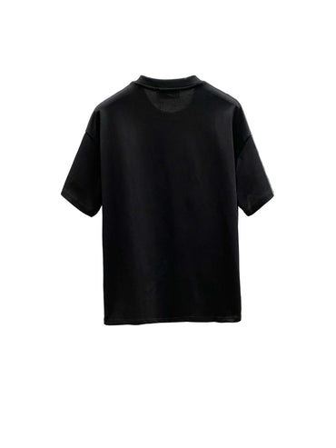 Luxury Bar Logo Cotton T-Shirt – Black & Light Blue Graphic Tee