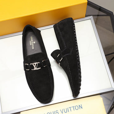 Black Textured Slip-On Loafers – Polished Metal Accent