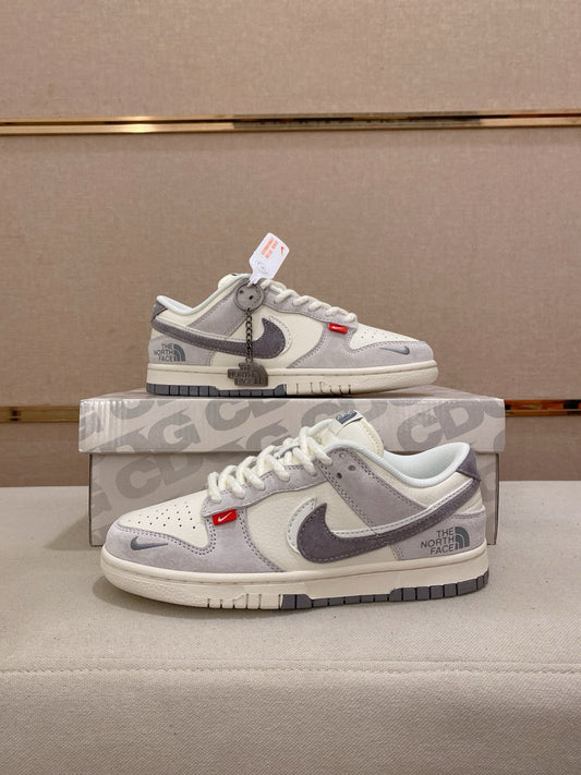Custom Grey & Cream Low-Top Streetwear Sneakers with Outdoor-Inspired Detailing