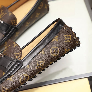 Luxury Monogram Pattern Slip-On Loafers – Metal Accent, Classic Moccasin Design