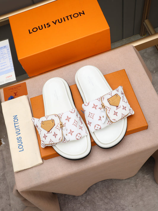 Monogram Pouch Strap Slide Sandals