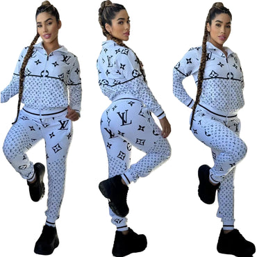 Monogram Two-Piece Tracksuit – Zip-Up Jacket & Joggers Set - TruVybe Essentials