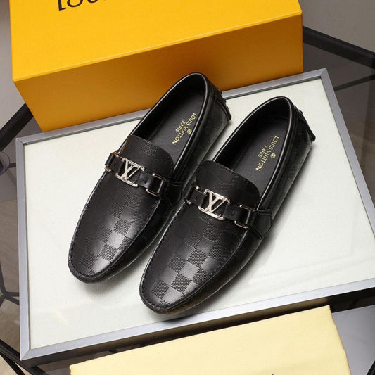 Black Checkered Metal Accent Loafers – Men's Slip-On Dress Shoes