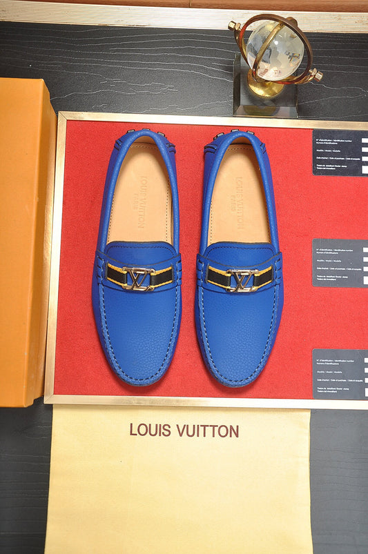 Royal Blue Slip-On Loafers – Textured Finish with Metal Accent