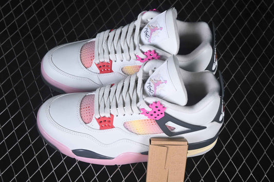 White Retro High-Top Basketball Sneaker – Pink & Charcoal
