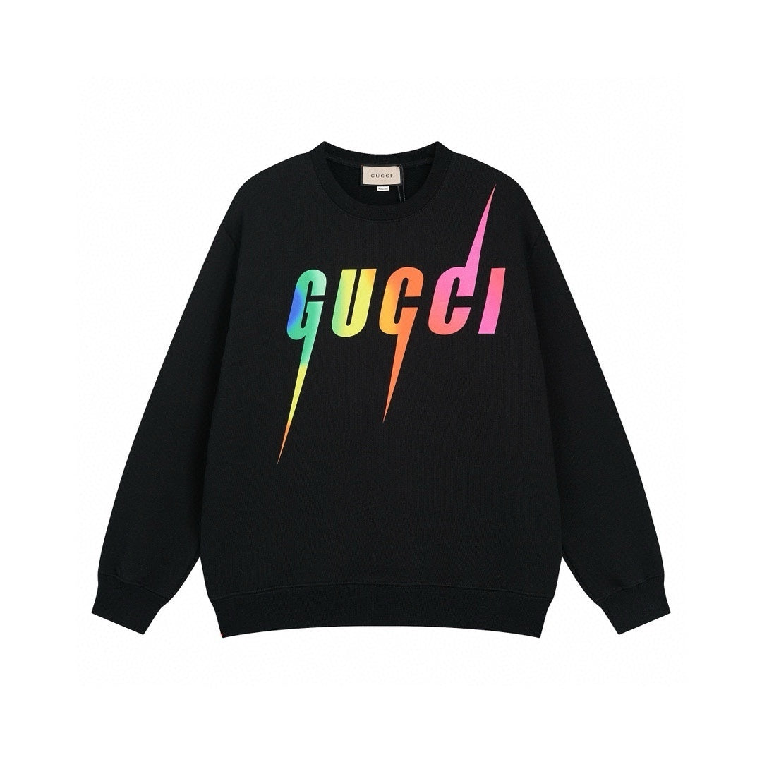 Black sweatshirt with colorful '