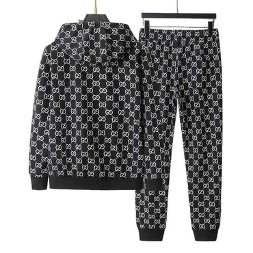 “Black & White GG Motif Hooded Zip Jacket with Matching Joggers — Style Knit Set” - TruVybe Essentials